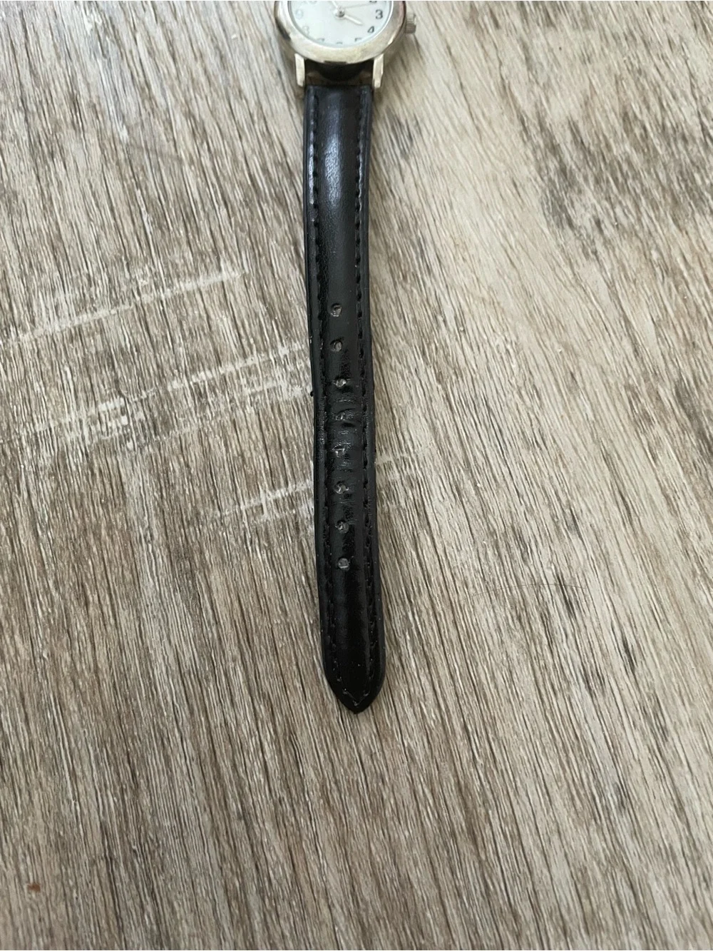 Women's Black Leather Strap Watch with Silver Case